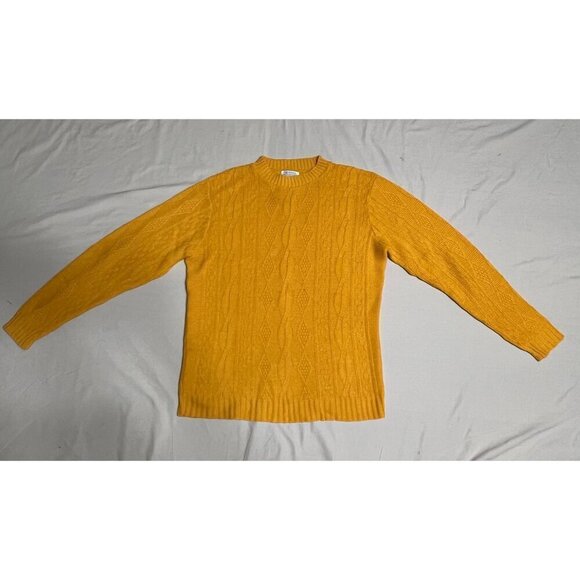 Vintage Sears Sweater Unisex Small Yellow Cable Knit Sweater Orange yellow Grung - Picture 3 of 12